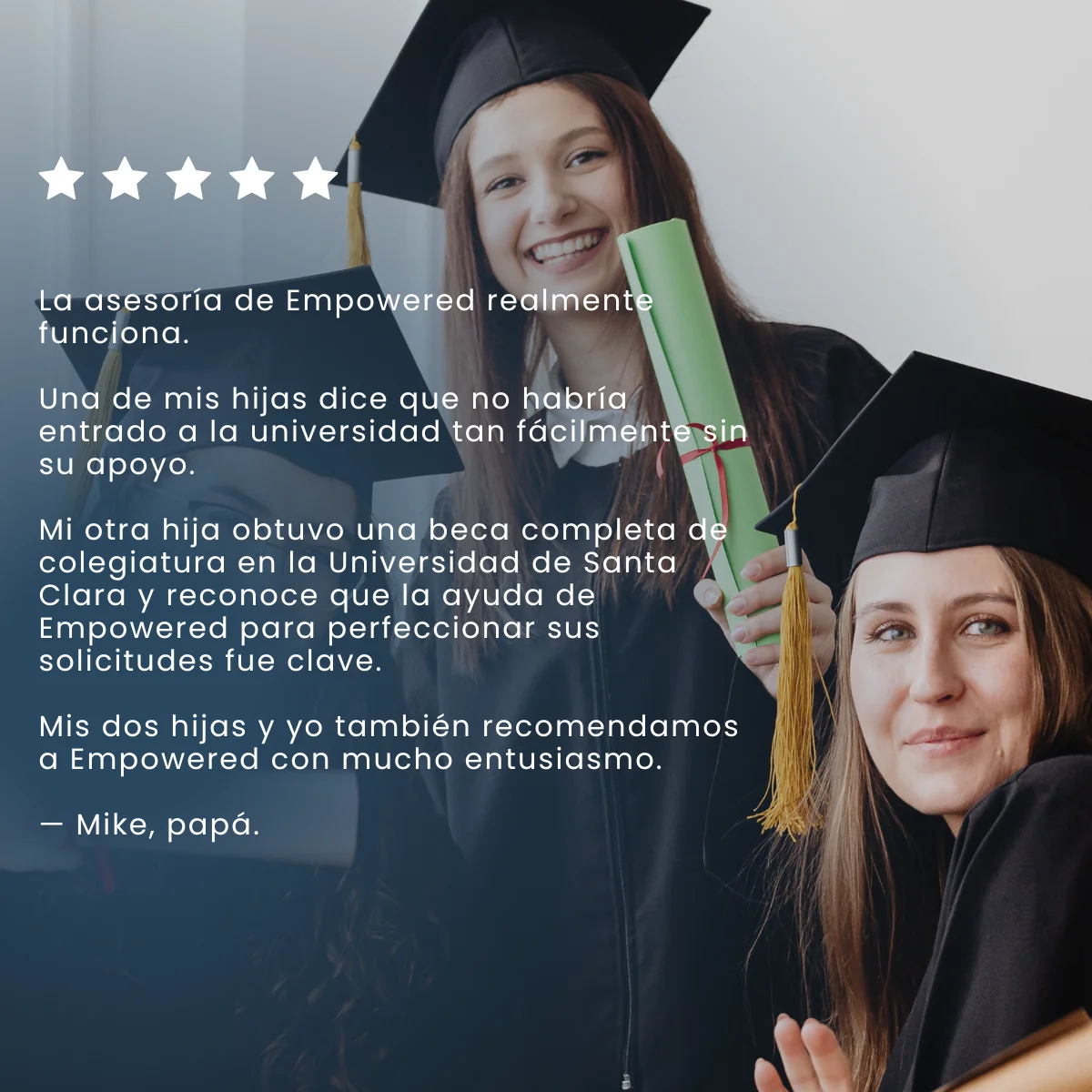 Five-star testimonial from Mike, father, in Spanish