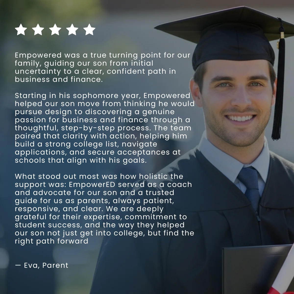 Five-star testimonial from Eva, parent