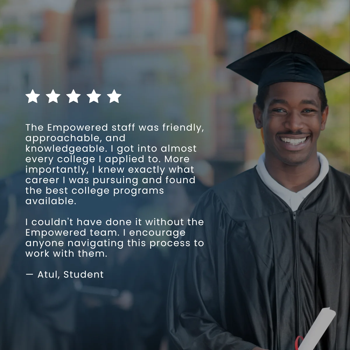 Five-star testimonial from Atul, student