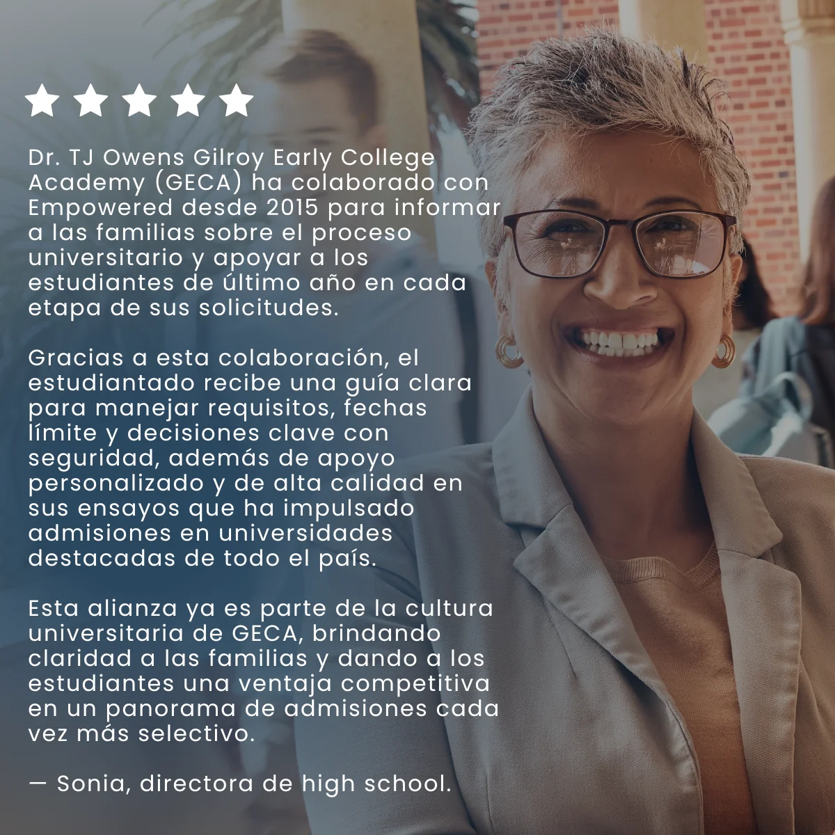 Five-star testimonial from Mary, parent, in Spanish