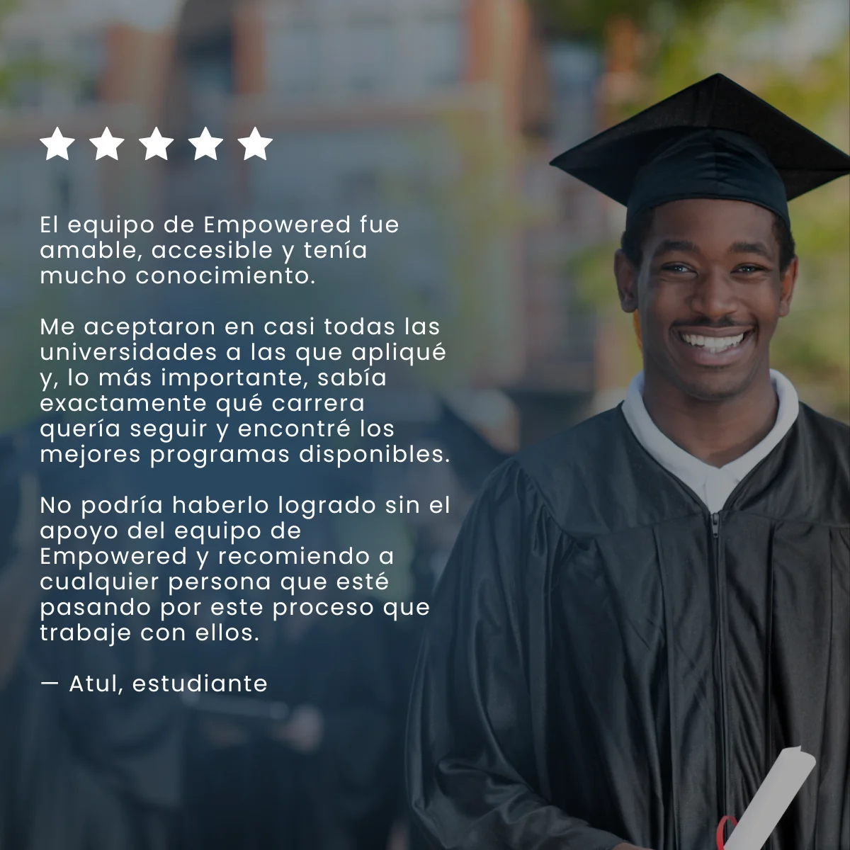 Five-star testimonial from Atul, student, in Spanish