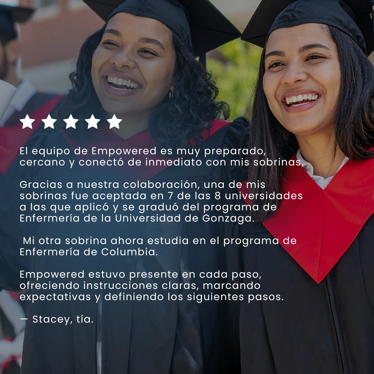Five-star testimonial from Stacey, aunt, in Spanish