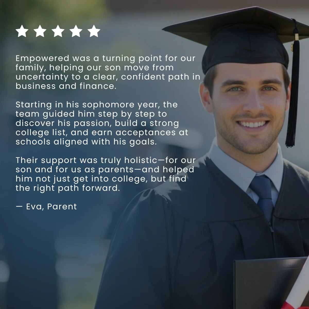 Five-star testimonial from Eva, parent